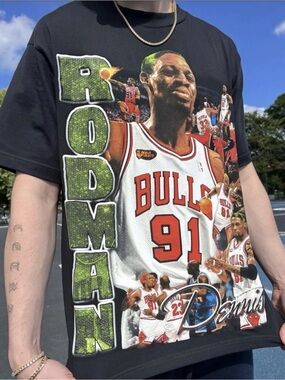 Dennis Rodman Chicago Bulls Graphic Tee - Black with Red & White